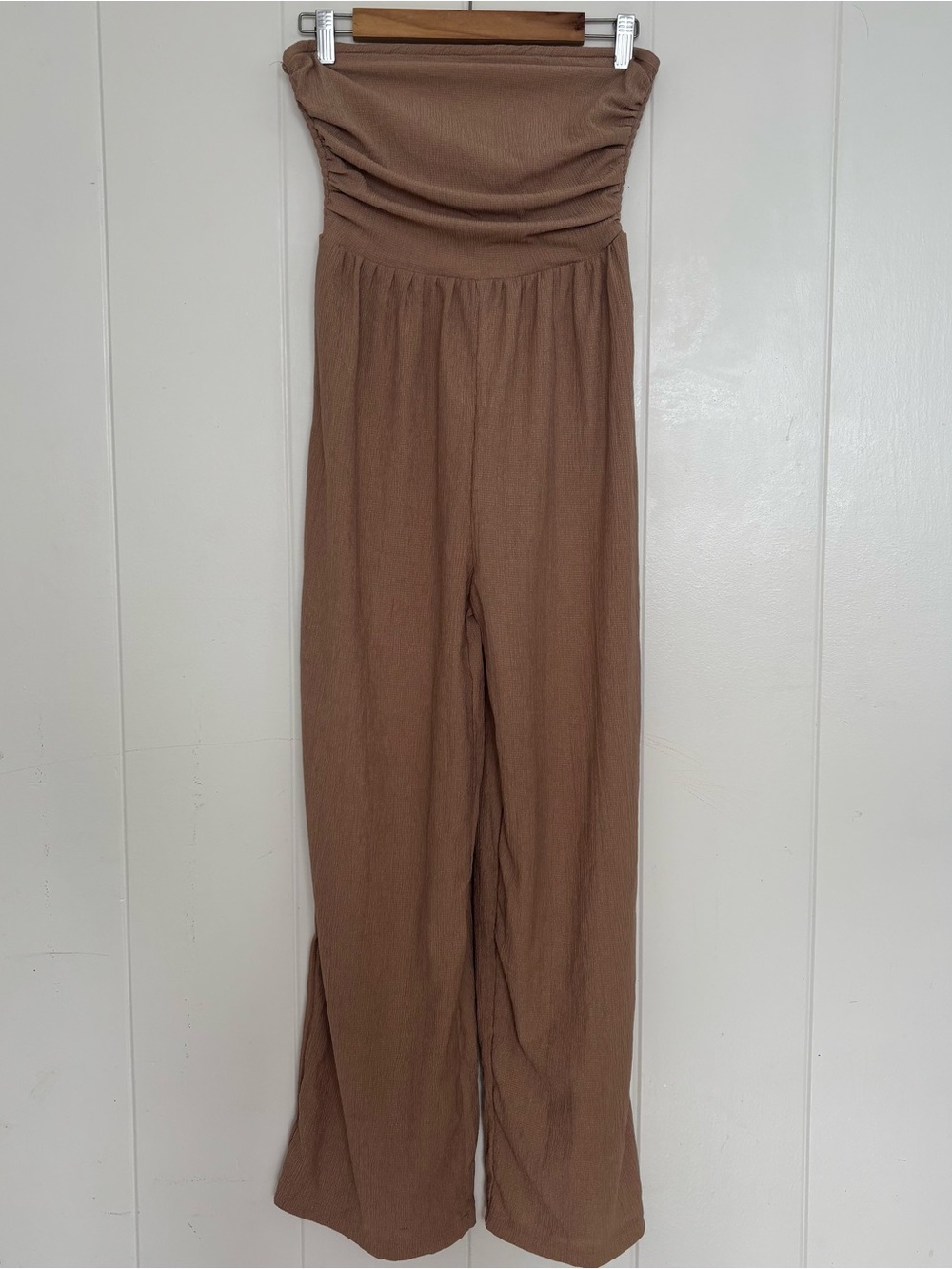 Strapless Wide-Leg Jumpsuit in Taupe